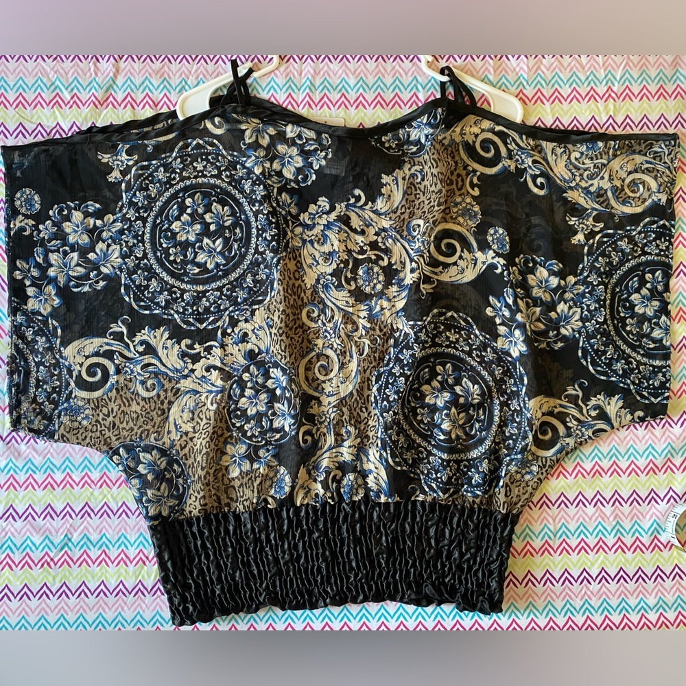 Black and Gold Boxy Embellished Blouse